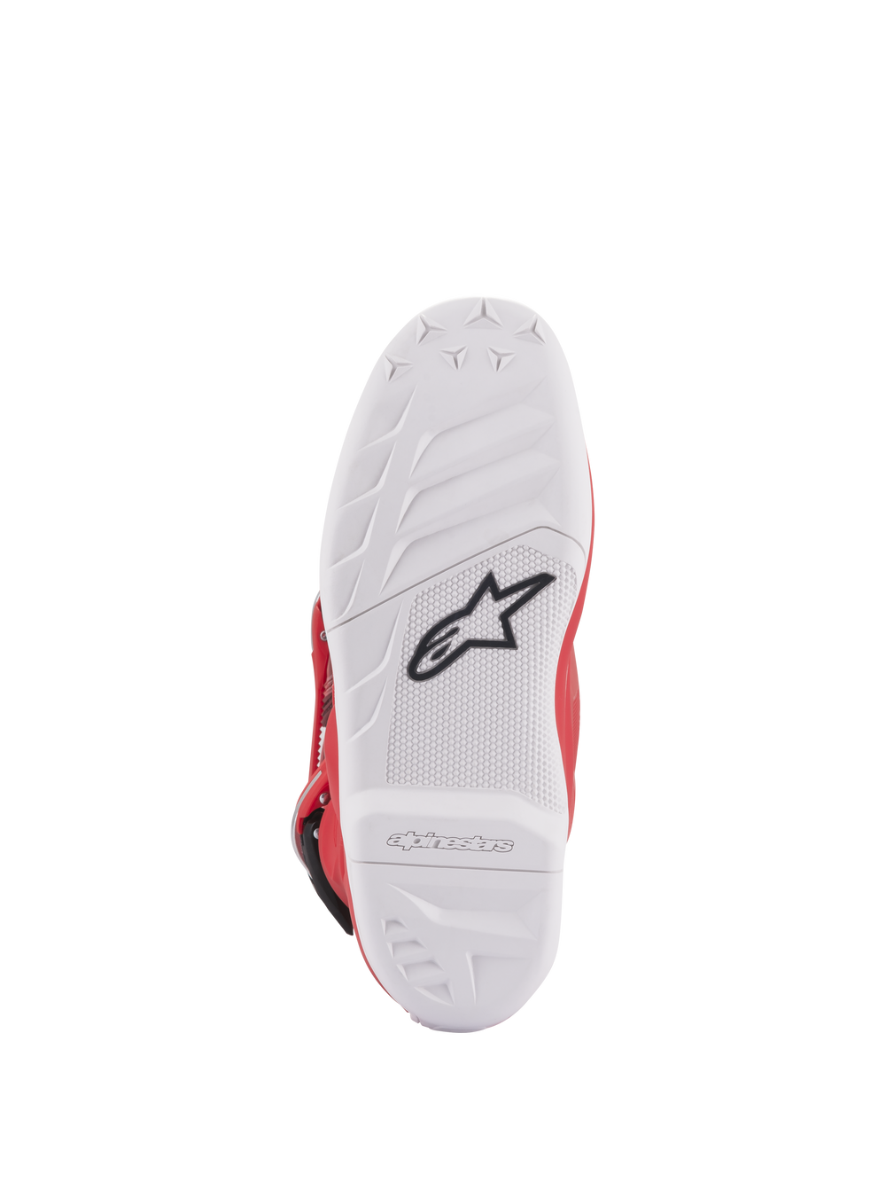 Alpinestars Youth Tech 7S Boots, Sole View, White compound sole with black star logo, high-grip rubber patterning for superior durability and feel, embossed Alpinestars branding on heel