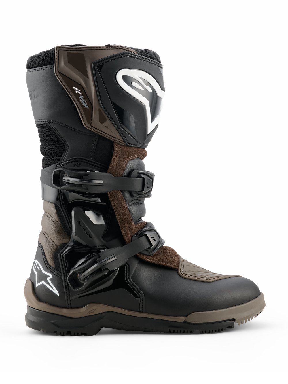 Alpinestars Corozal V2 Adventure Drystar Boots, Motorcycle Adventure Touring Boots, Brown and Black, waterproof construction with adjustable buckle straps, reinforced ankle and shin protection, rugged textured sole for all-terrain grip