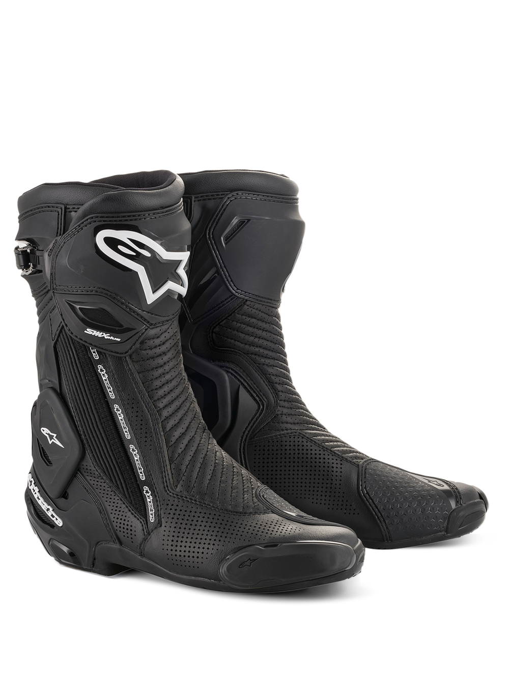 Alpinestars SMX Plus V2 Vented Boots, Black motorcycle racing boots with perforated microfiber and Multi-Link protection.