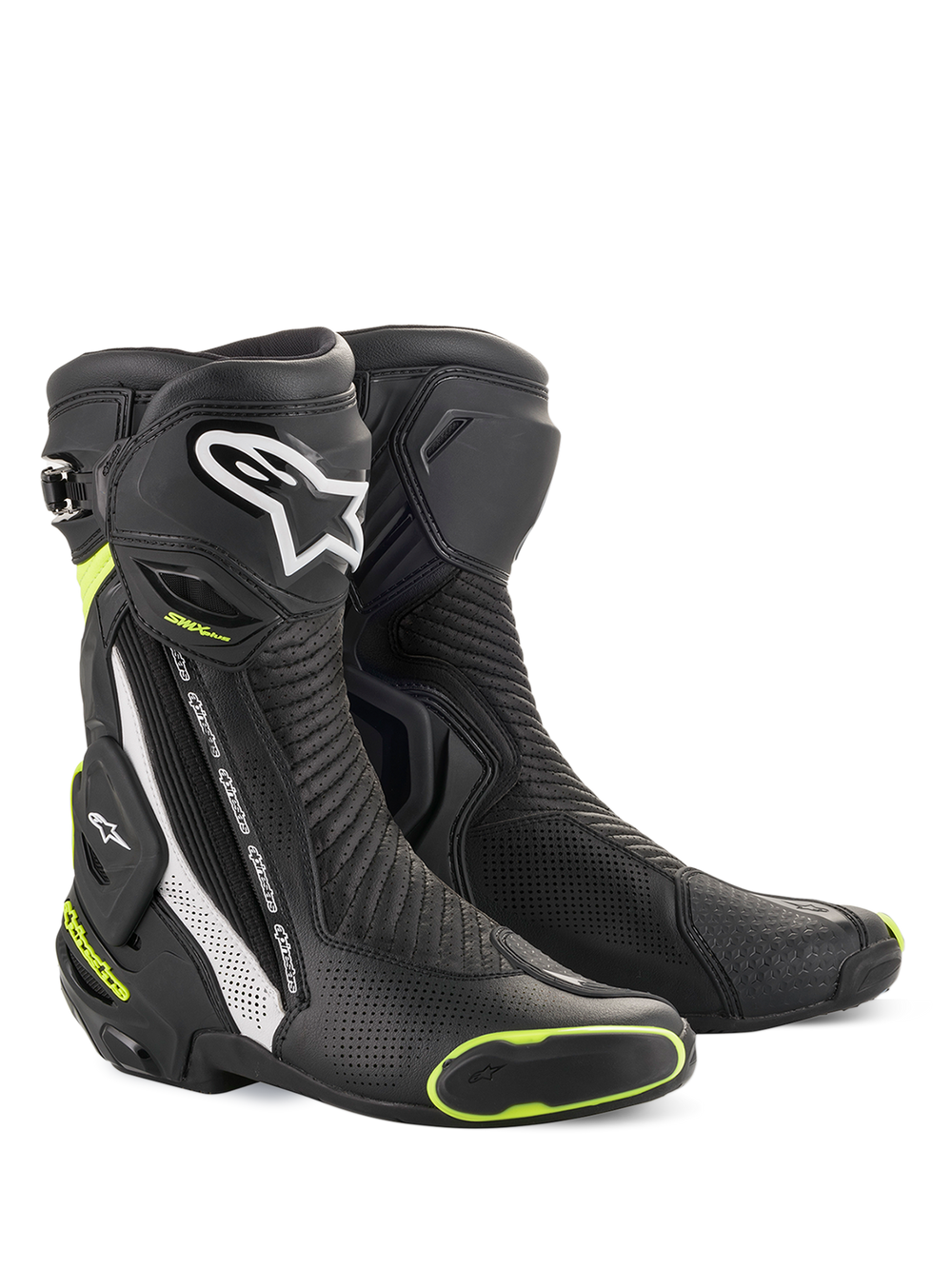 Alpinestars SMX Plus V2 Vented Boots, Men's Motorcycle Racing Boots, Black and Yellow, Vented Leather with CE Certification.