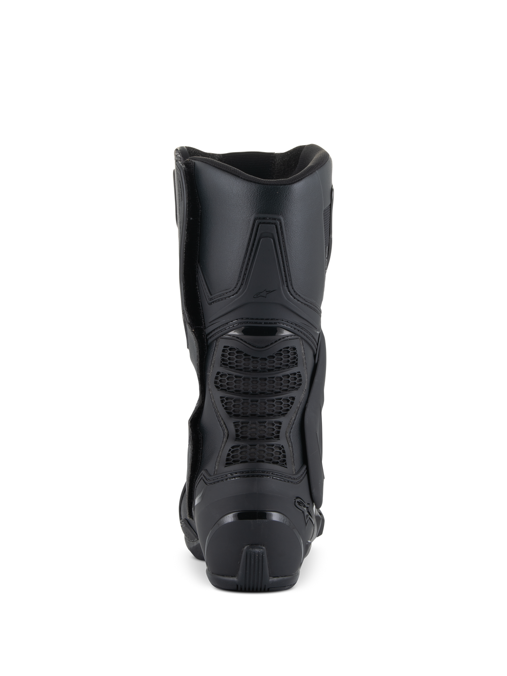 Alpinestars SMX-6 V3 Boots, Performance Motorcycle Boots, Black, rear view showing the reinforced heel, 3D mesh back flexion zone, and sleek ergonomic design for track and street riding