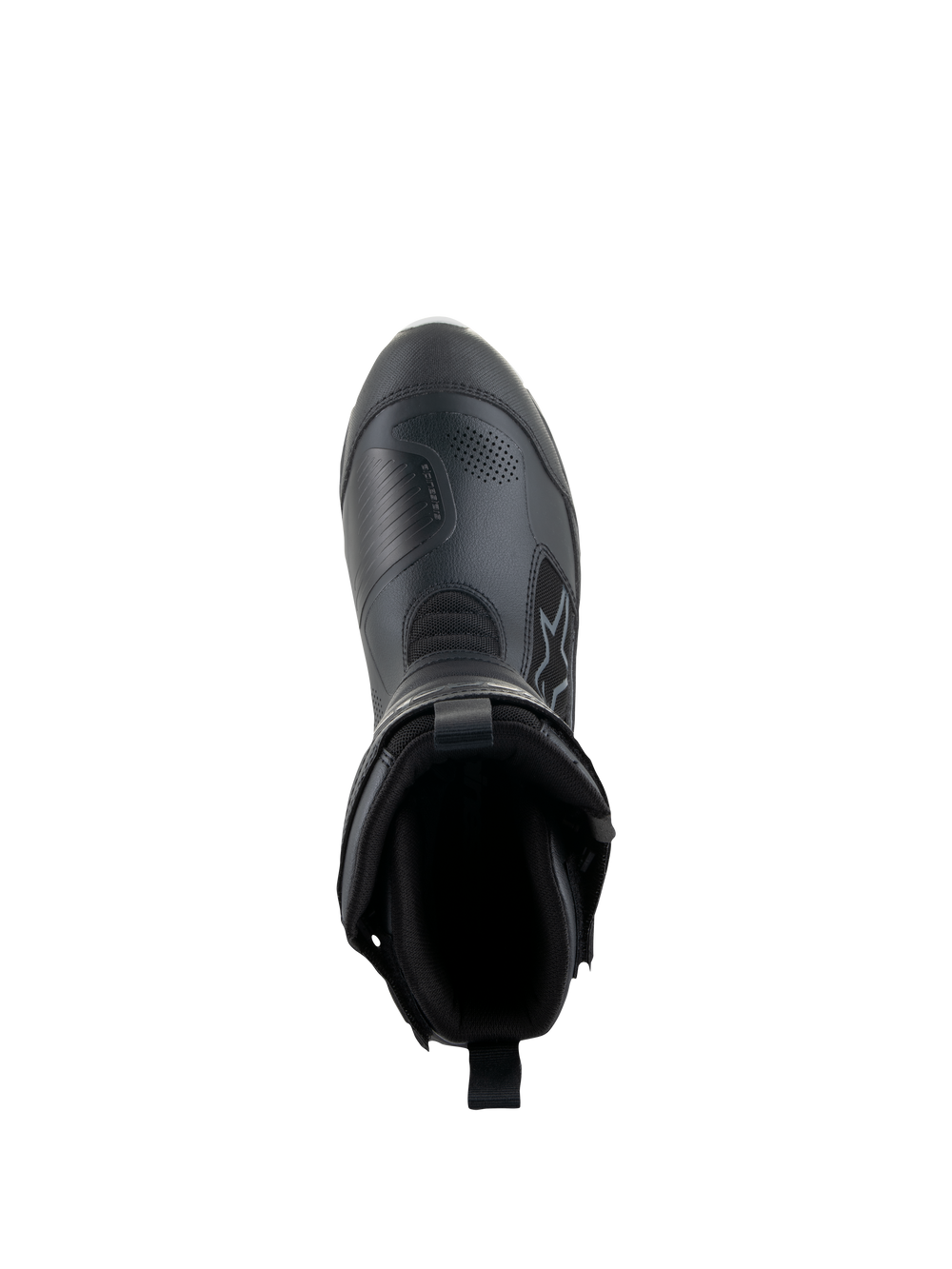 Alpinestars Women Stella RT-7 Touring Drystar® Boots, Black, top-down view showing the boot opening and interior lining, advanced microfiber and textile construction for adventure touring.
