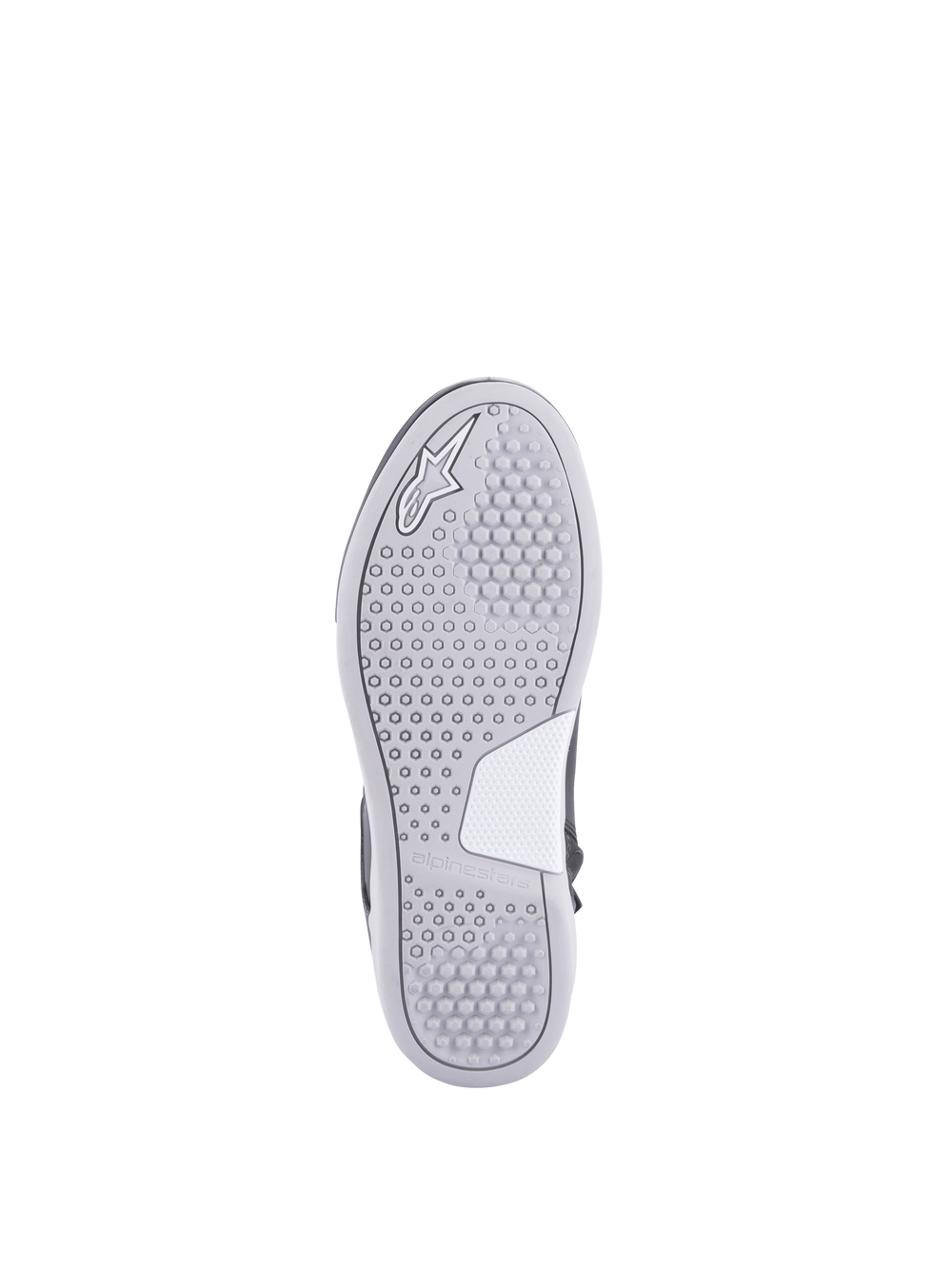 Alpinestars Stella Chrome Drystar® Shoes, women's urban motorcycle footwear, white and gray rubber sole with hexagonal tread.
