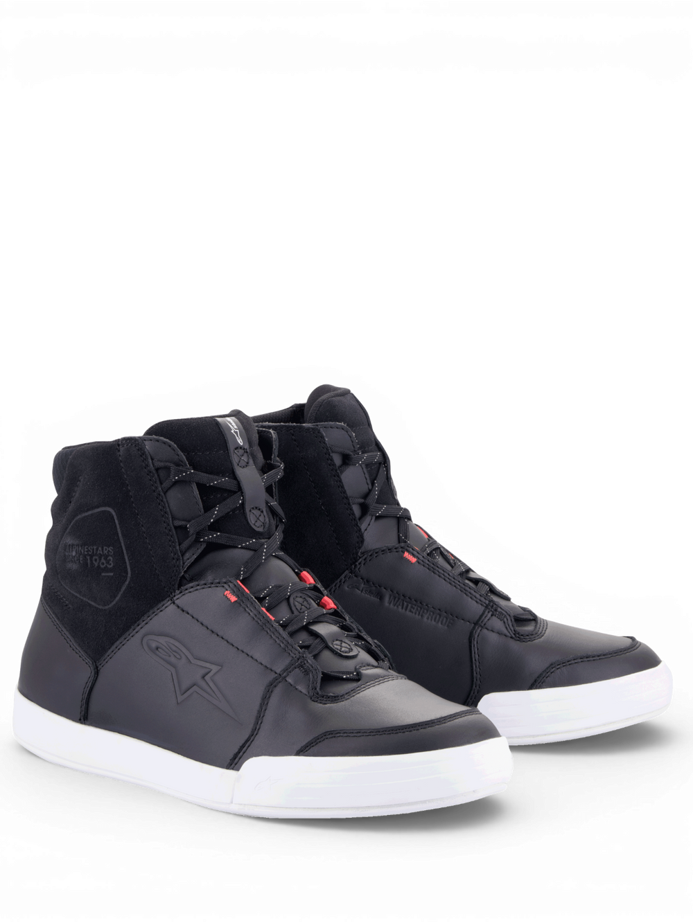 Alpinestars Chrome Women's Drystar Shoes, waterproof black and white leather urban motorcycle riding sneakers.