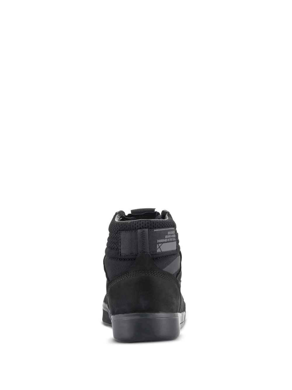 Alpinestars Primer Riding Shoes, Black on Black, rear view showing reinforced heel, mesh collar, and rubber sole, protective urban motorcycle footwear