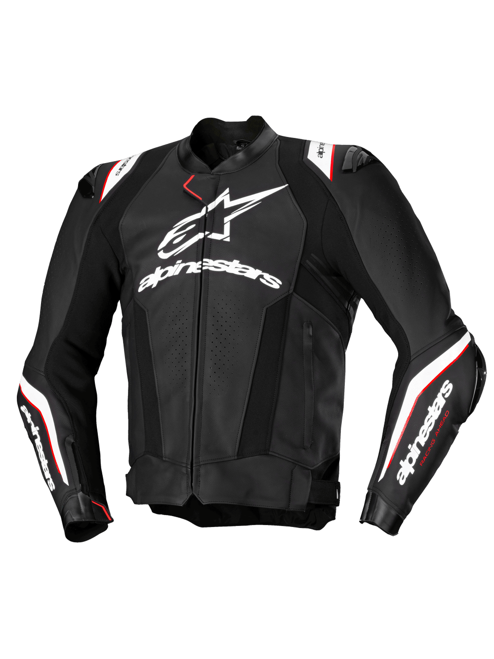 Alpinestars Missile V3 Ignition Leather Jacket, Men's Motorcycle Racing Jacket, Black and White with red accents, CE Certified AA, premium bovine leather construction