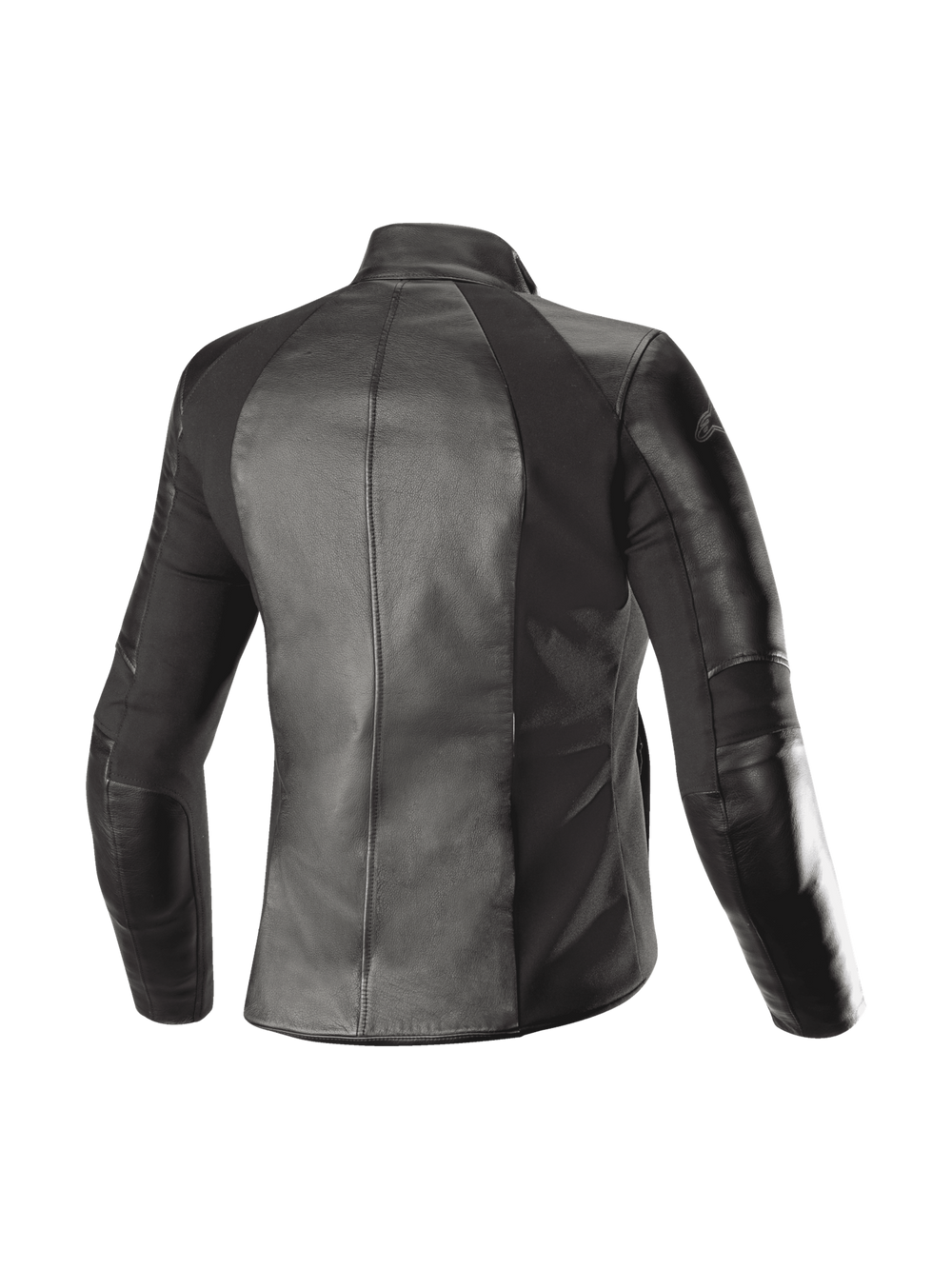 Alpinestars Stella Vika V2 Leather Jacket, Black Women's Urban Motorcycle Jacket with aramid stretch panels, rear view.