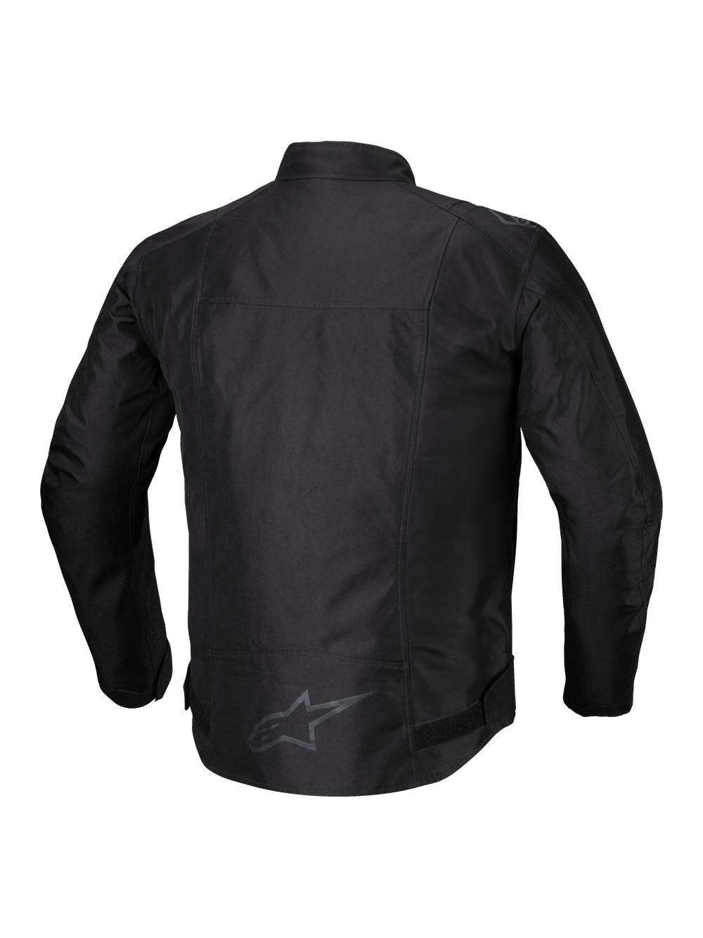 Alpinestars T-SPS V2 Waterproof Jacket, men's textile motorcycle jacket, Black, back view showing reflective detailing and extended lower back coverage