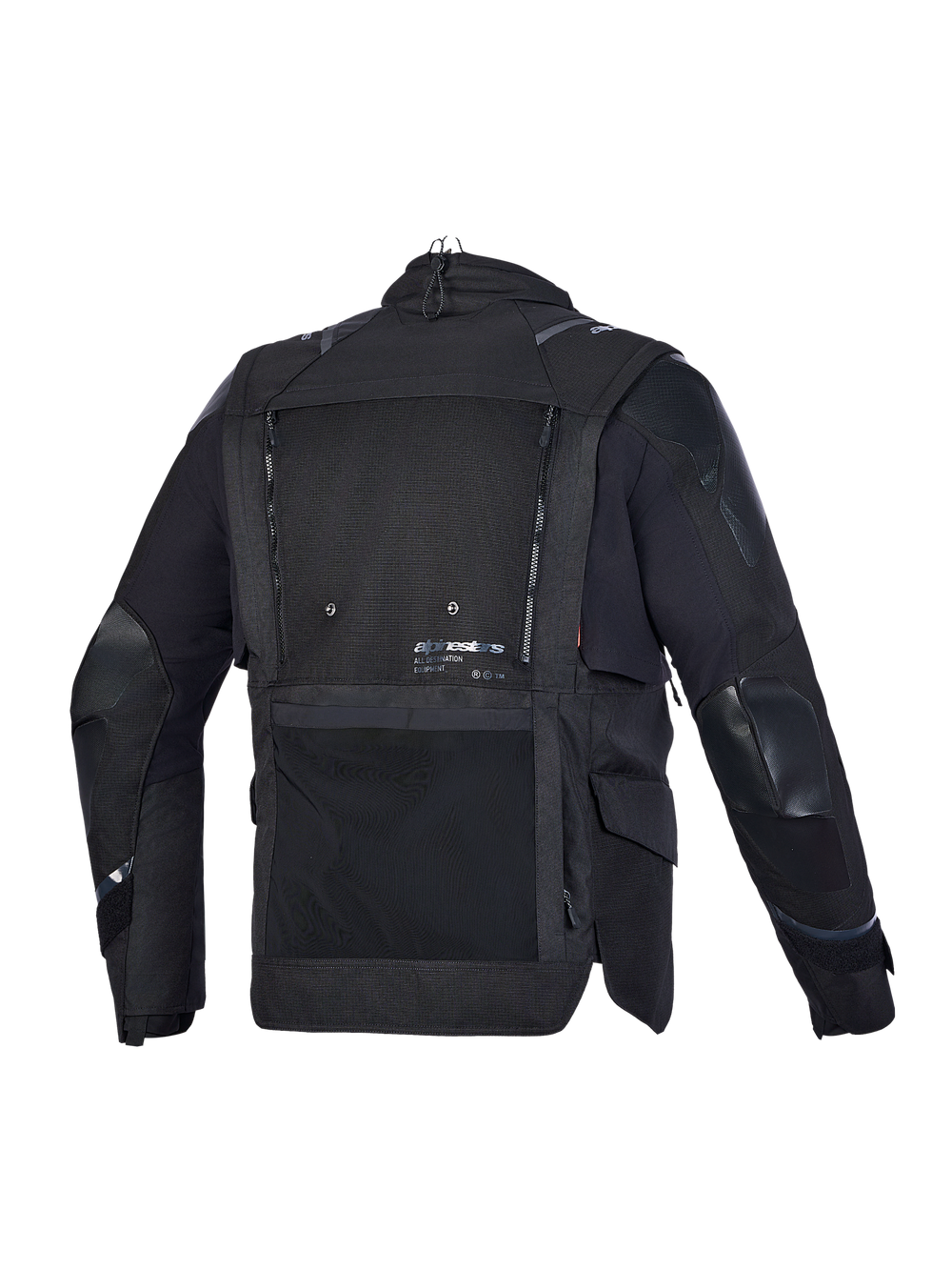 Alpinestars Harok V2 Drystar Jacket, Men's Adventure Motorcycle Jacket, Black, rear view showing mesh ventilation panel, waterproof construction, and protective armor details