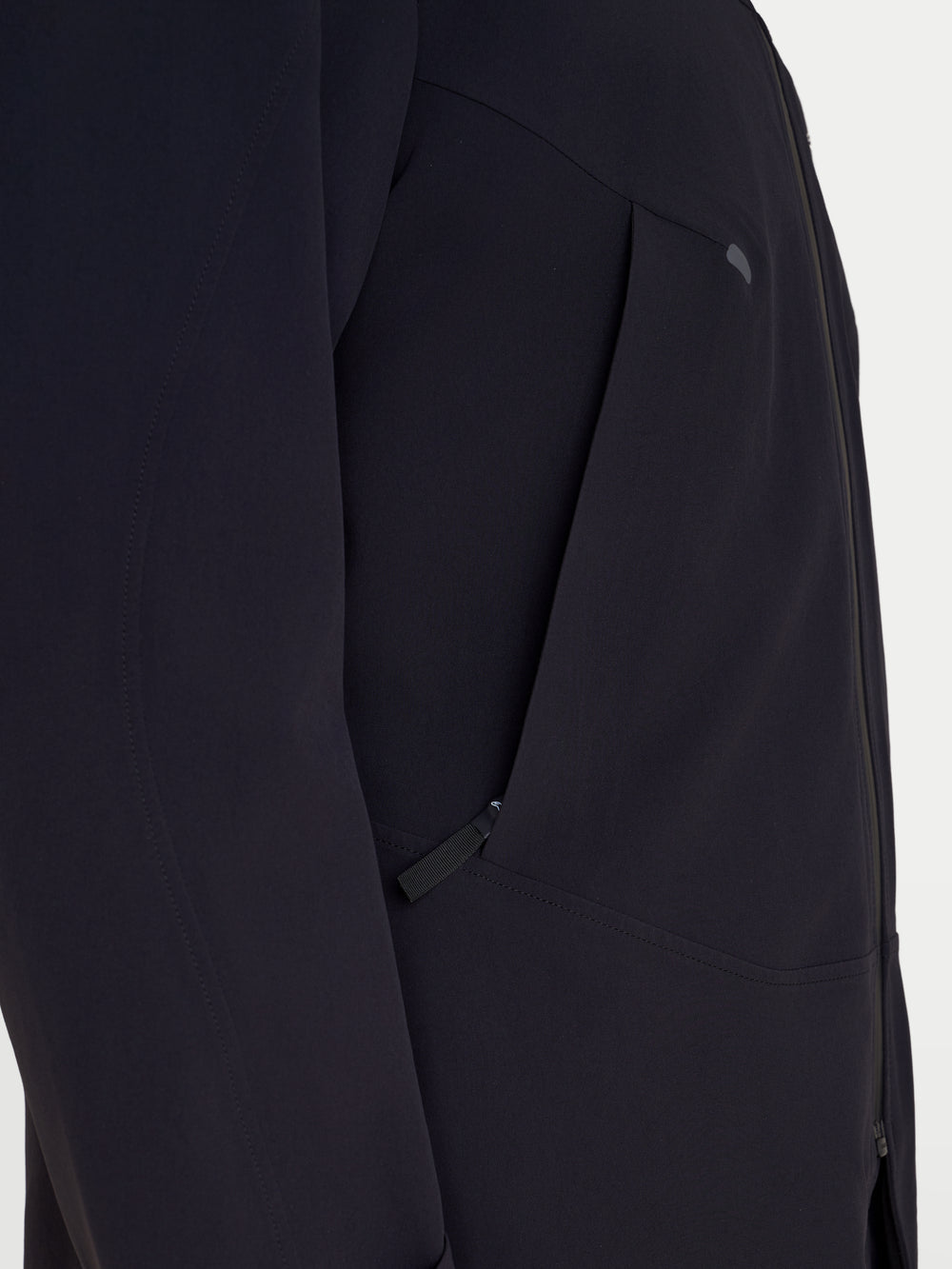 Alpinestars C-7 Drystar®XF Jacket, urban contemporary motorcycle jacket, black, close-up view highlighting the waterproof textile shell construction and zipper pocket detail