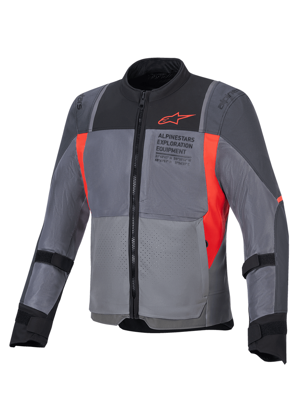 Alpinestars ST-2 Air Jacket, Men's Gray and Red Textile Motorcycle Touring Jacket with ventilated mesh and CE protection.