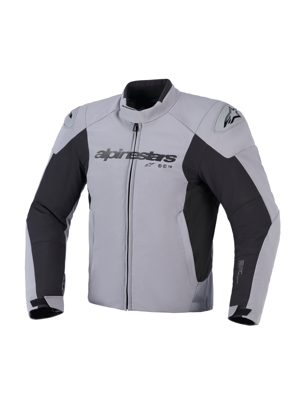 Alpinestars SMX Waterproof Jacket, Motorcycle Riding Jacket, Dark Gray and Black, front view featuring Alpinestars logo on chest and DFS Lite shoulder sliders, sport fit textile design for road riding