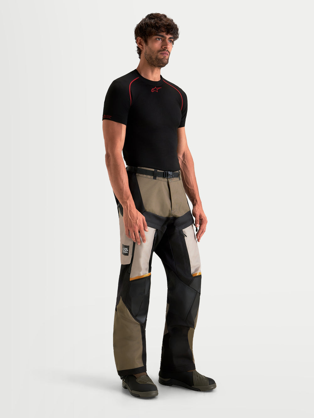 Alpinestars Harok V2 Drystar Pants, Men's All-Terra Adventure Motorcycle Pants, Aluminum, Walnut, and Black, featuring durable ripstop textile and waterproof construction