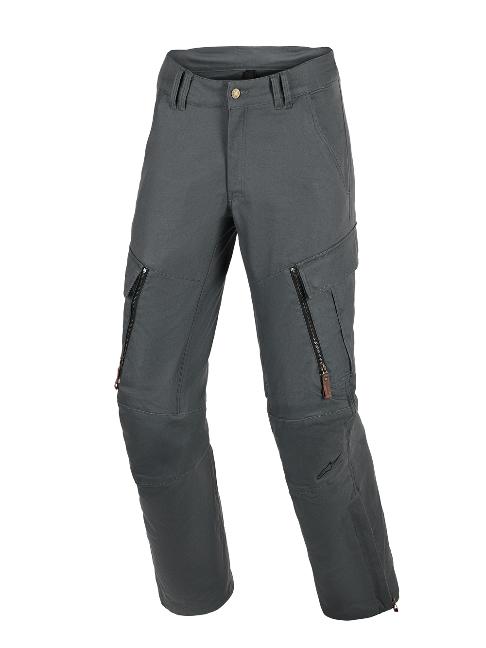 Alpinestars Borrego Drystar® Pants, Motorcycle Adventure Pants, Anthracite Gray, featuring a waxed-canvas appearance with zippered thigh vents and cargo pockets, durable textile construction with reinforced knee panels