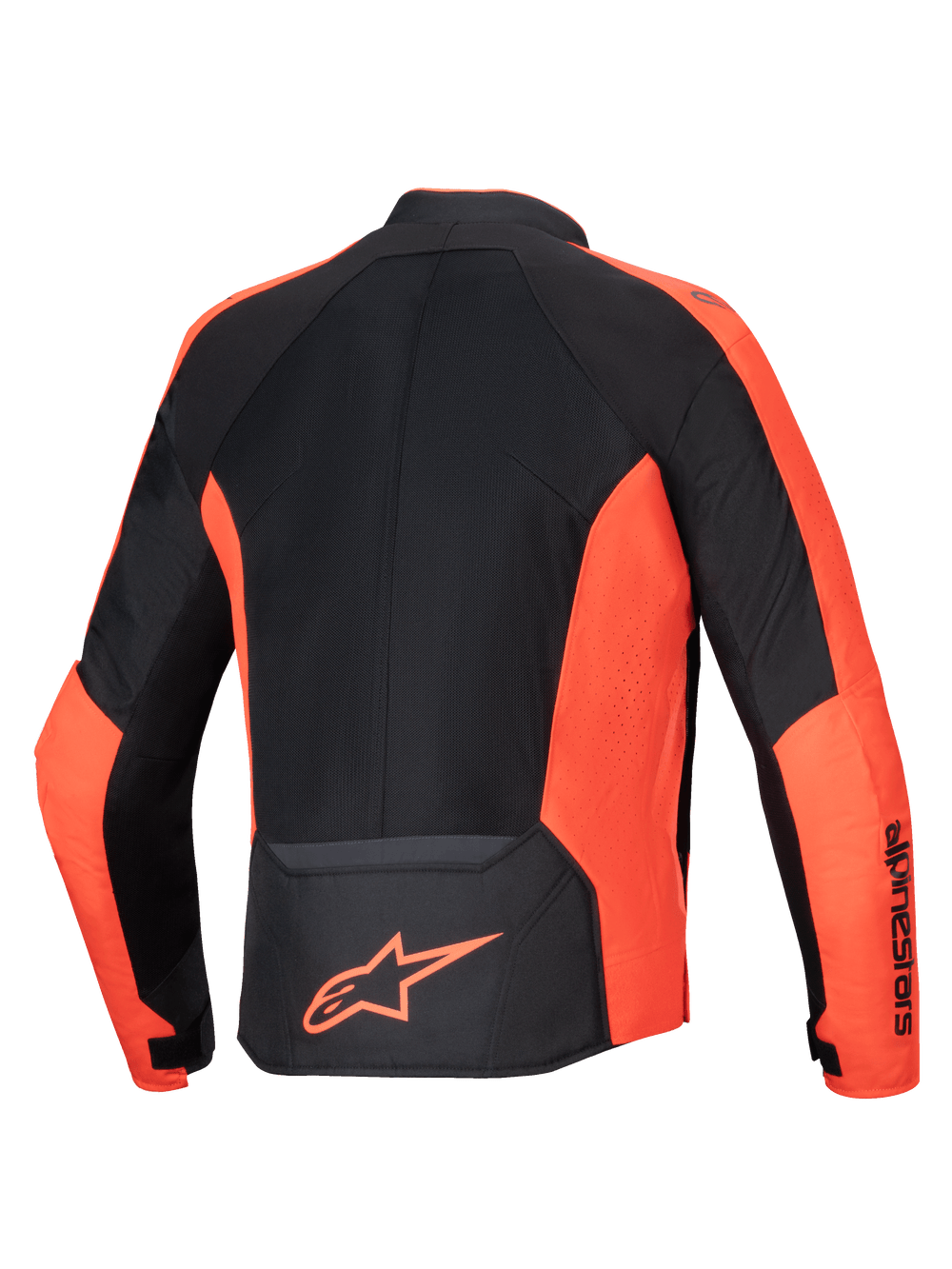 Alpinestars Viper Air V4 Jacket, Red Fluo and Black textile motorcycle jacket with mesh panels for airflow, back view.