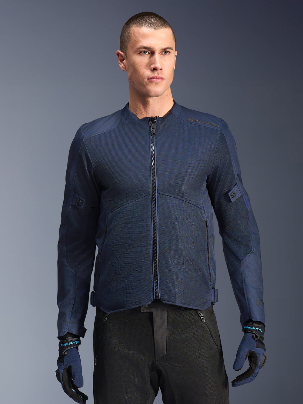 Alpinestars C-1 Air Jacket in Blue, a men's urban textile motorcycle jacket with ventilated mesh panels and CE armor.