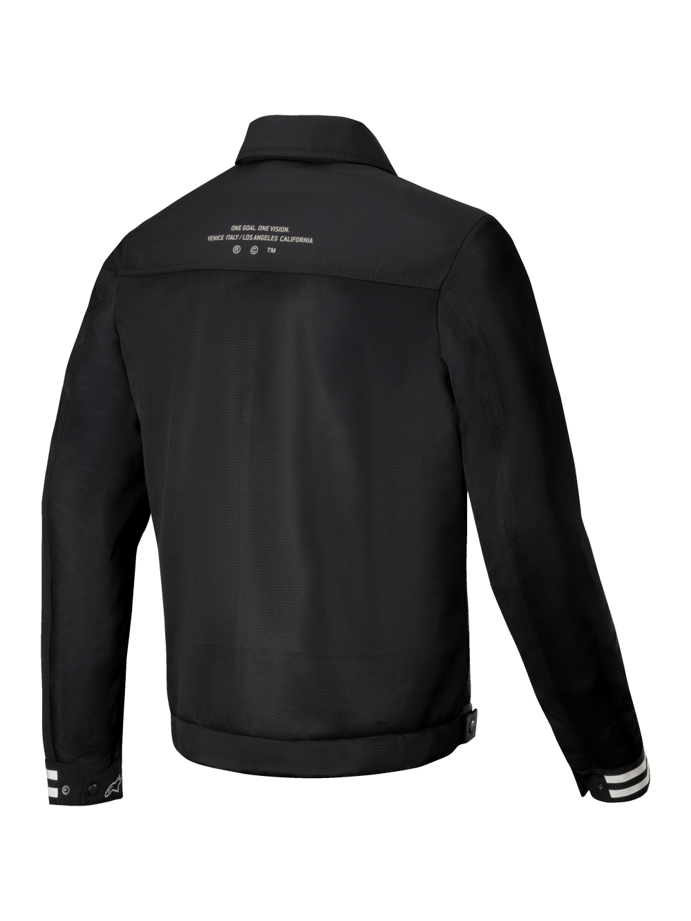 Alpinestars Ignite Air Jacket, urban motorcycle riding jacket, Men's, Black, rear view showing breathable mesh body construction and club-inspired graphics