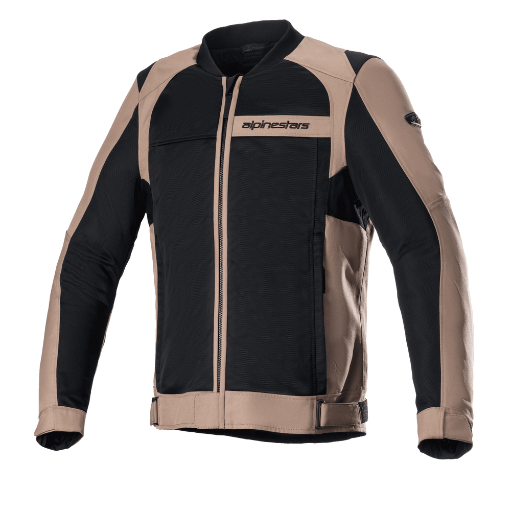 Alpinestars Luc V2 Air Jacket, Motorcycle Riding Jacket, Gobi Brown and Black, bomber-style design with mesh panels, front zipper, ribbed collar, adjustable waist straps and cuffs, sporty urban design for motorcycle riding