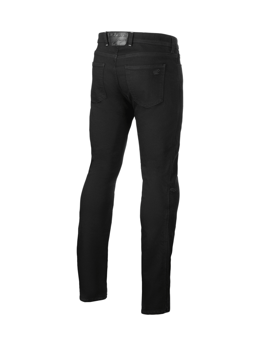 Alpinestars Cult-8 Stretch Denim Pants, men's black urban motorcycle jeans, rear view with CE certified knee armor.