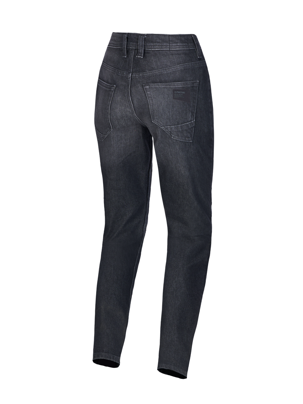 Alpinestars Stella Flex-AST 5 Denim Pants, Women's Motorcycle Riding Jeans, Black Washed, CE Certified Class A single-layer denim, rear view showing raised waistline and pocket details