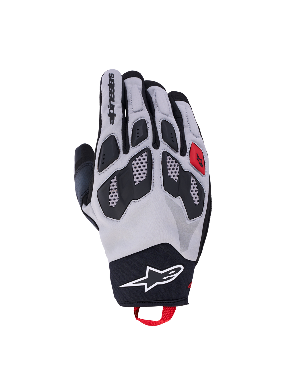 Alpinestars Maxdura Drystar Gloves, men's dual-sport motorcycle riding gloves in mid gray and black, CE level 1 KP certified protection, waterproof textile construction