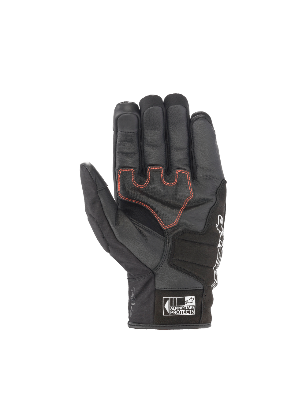 Alpinestars SMX Z Drystar Gloves, waterproof black motorcycle sport gloves with red palm stitching and goat leather.