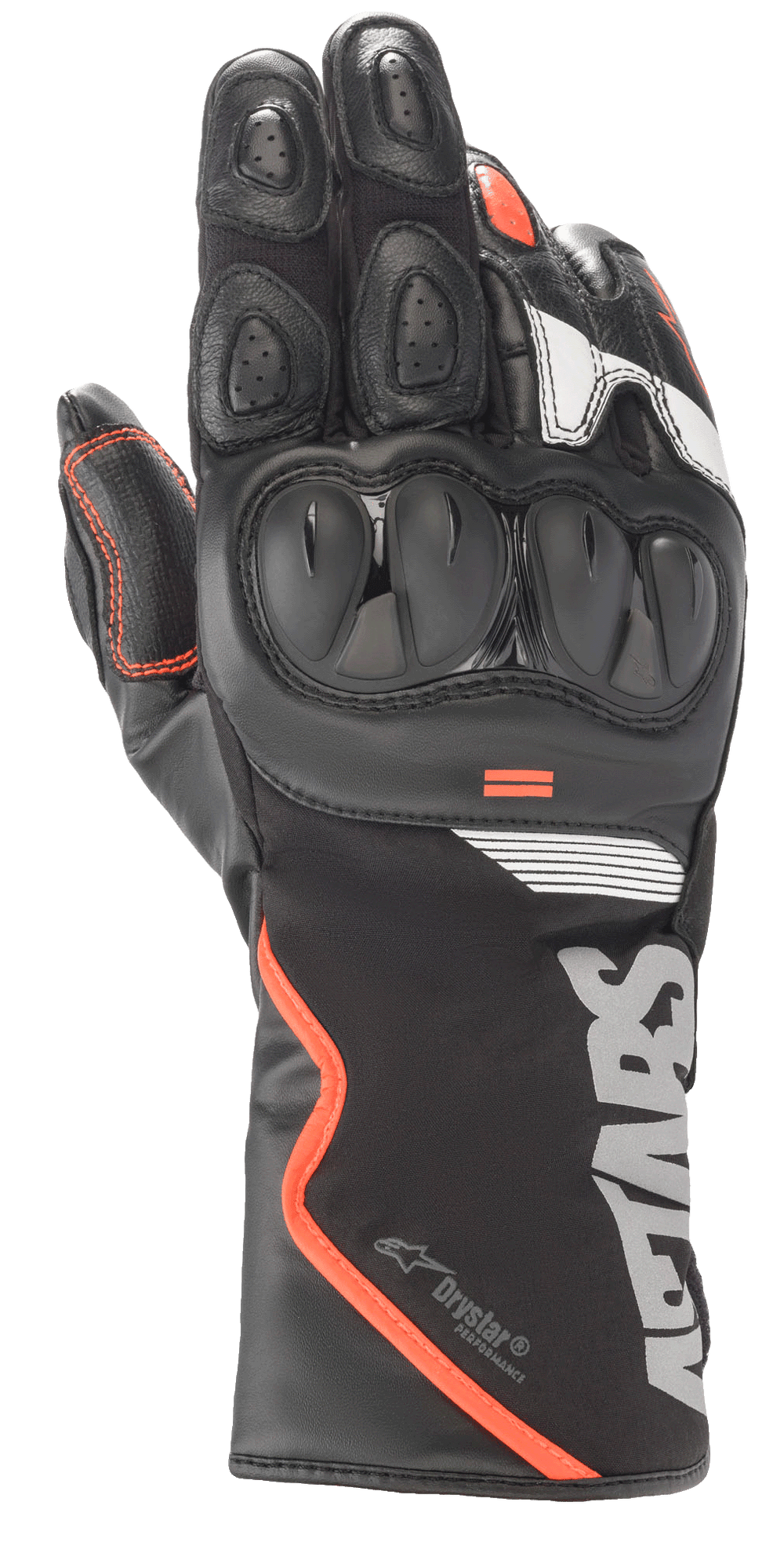 Alpinestars SP-365 Drystar Gloves, Motorcycle Touring Gloves, Black with Red and White Accents, Hard Knuckle Protection, Perforated Leather Construction, Waterproof and Breathable Technology