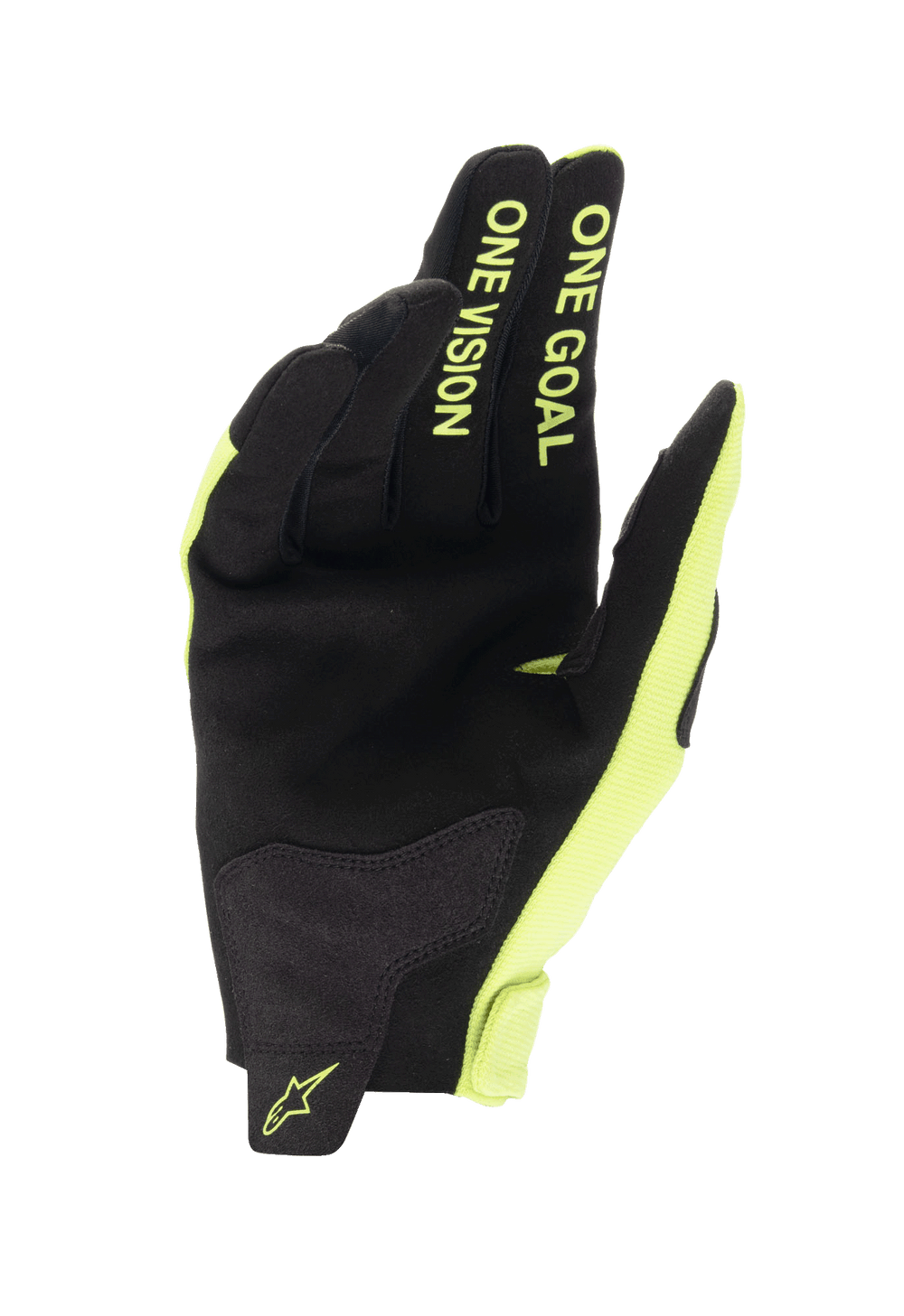 Alpinestars Youth 2024 Radar Gloves, Motocross Gloves, Black and Yellow Fluo, palm view featuring synthetic suede construction, 