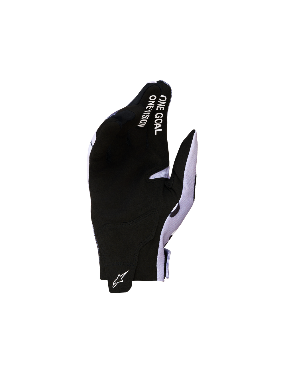 Alpinestars Youth Radar Motocross Gloves in Black and Ash Gray with synthetic suede palm and finger text.