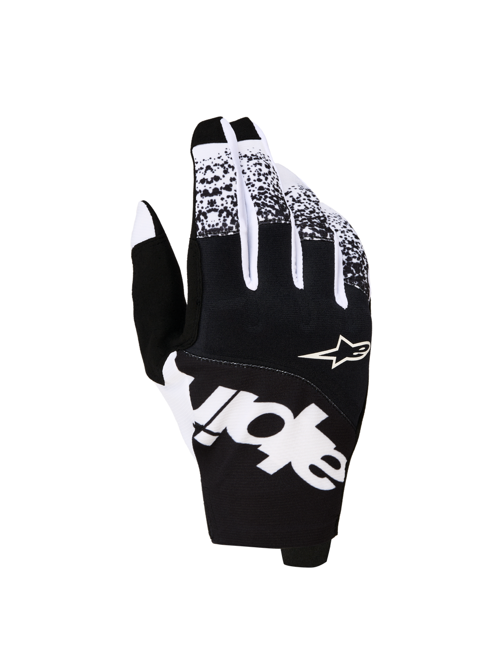 Alpinestars Techstar Gloves 2027, Men's Motocross Racing Gloves, Black and White with bold graphics and textile chassis.