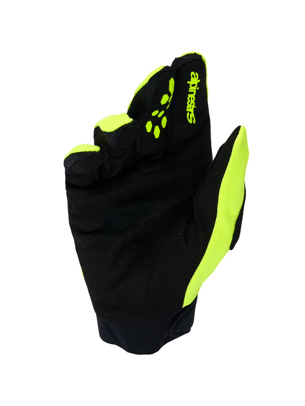 Alpinestars Full Bore V2 Gloves, Motocross Gloves, Yellow Fluo and Black, palm view featuring reinforced synthetic suede, neoprene cuff, and bright yellow accents on the sides and fingers