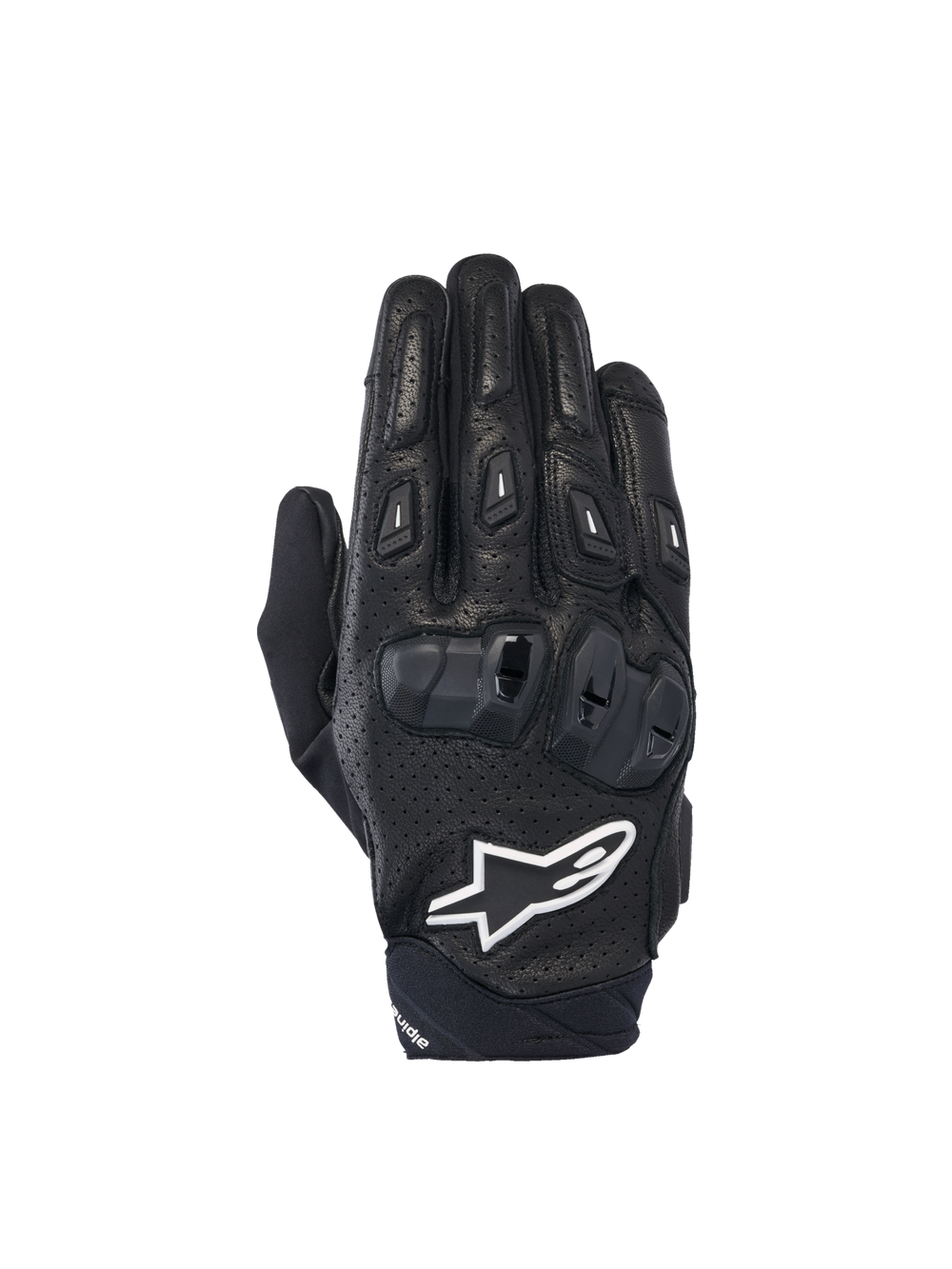 Alpinestars SP X 7 Gloves, Men's black and white short motorcycle gloves, perforated leather with CE knuckle protection.