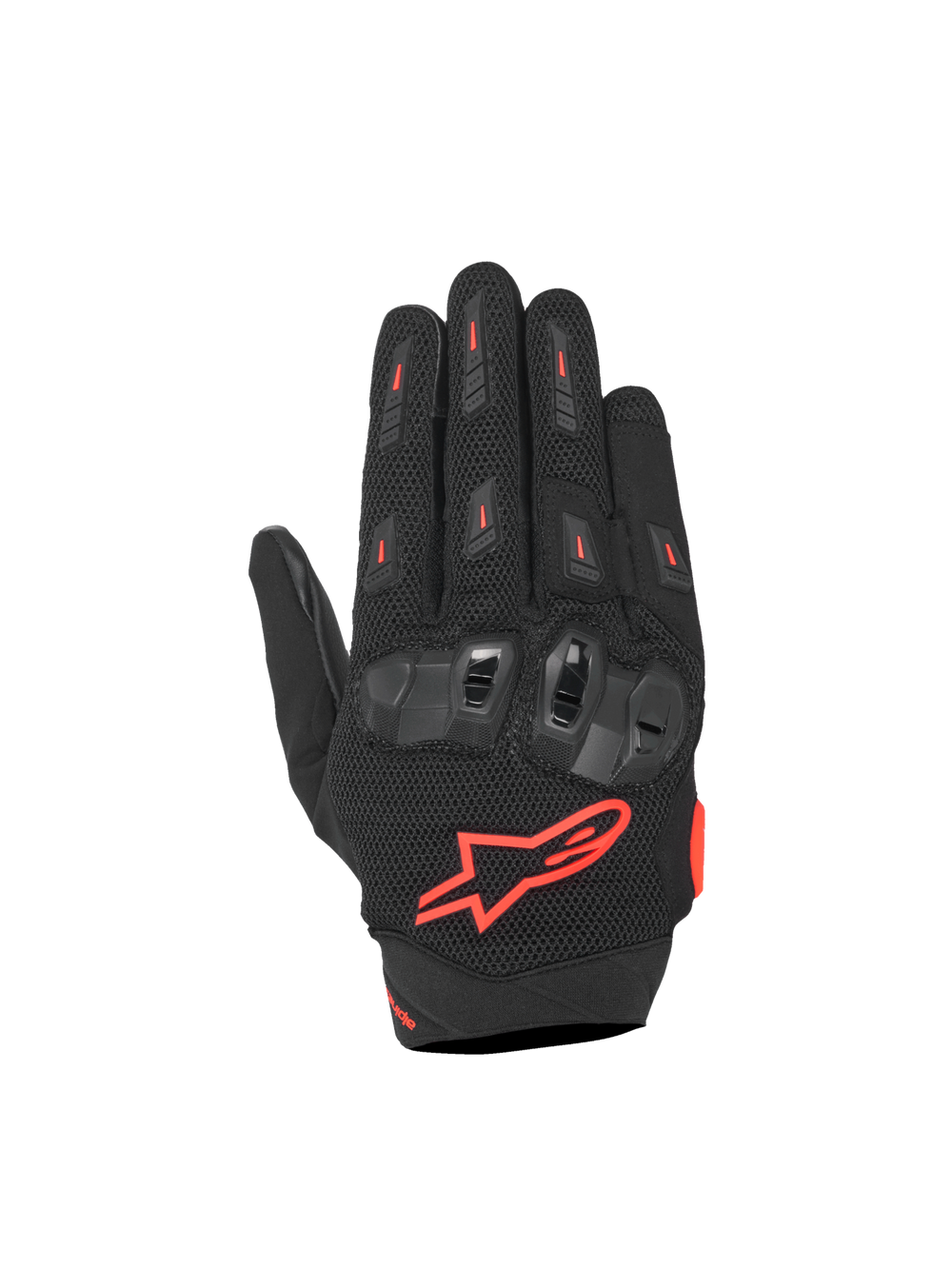 Alpinestars SP X 5 Air Gloves, black and red fluo motorcycle racing gloves with 3D mesh and TPU knuckle protection.