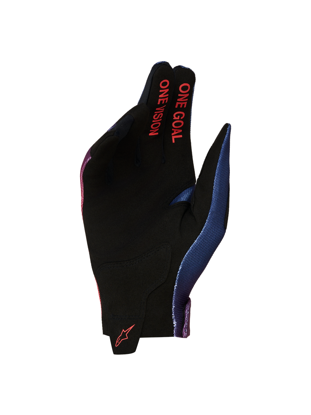 Alpinestars Radar Gloves 2027, Men's Motocross Gloves, Black and Red, Synthetic Suede Palm with One Goal One Vision branding.