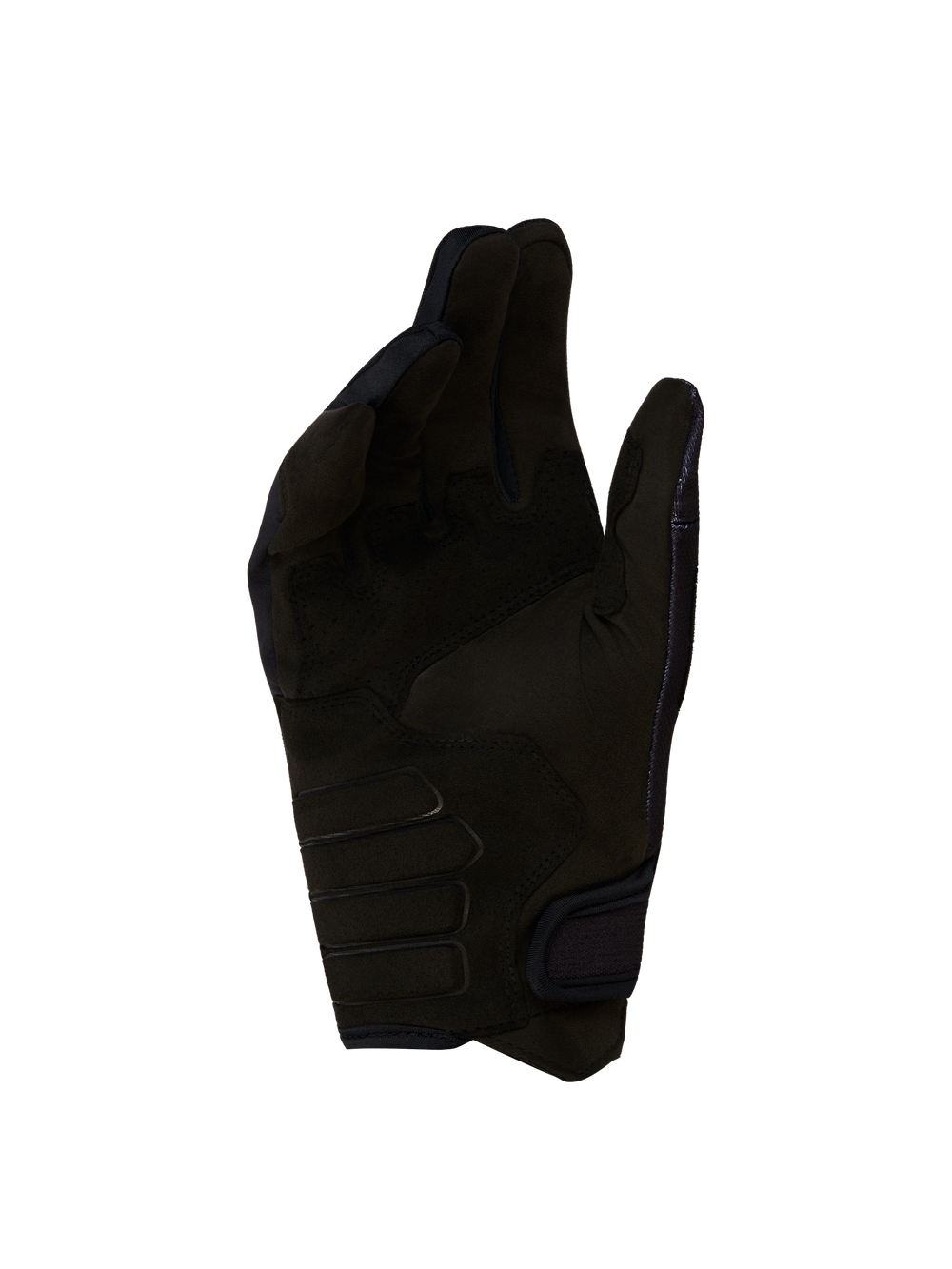 Alpinestars Techdura Gloves, black synthetic suede palm view for motocross and enduro riding, featuring reinforced contact zones and CE certified protection.