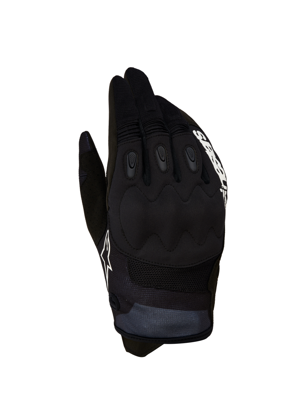 Alpinestars Techdura Gloves, black and white performance motocross gloves for men with reinforced knuckles for off-road riding.