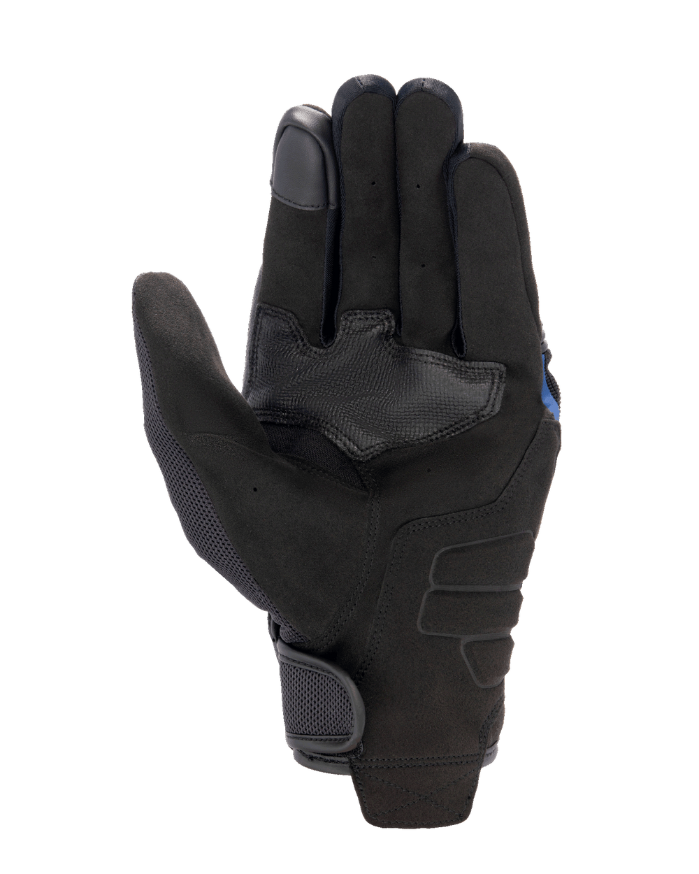 Alpinestars FQ20 Copper Gloves, Urban Motorcycle Gloves, Black, palm view featuring synthetic suede material, textured grip reinforcement patch, mesh paneling on the thumb, and a hook and loop wrist closure.