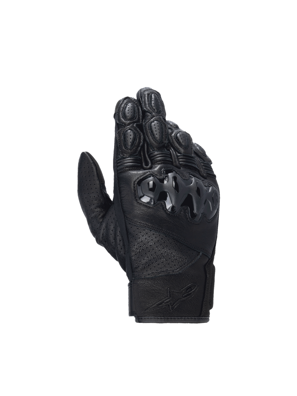 Alpinestars Celer V3 Gloves, black goat leather motorcycle racing gloves with hard PU knuckle protectors.