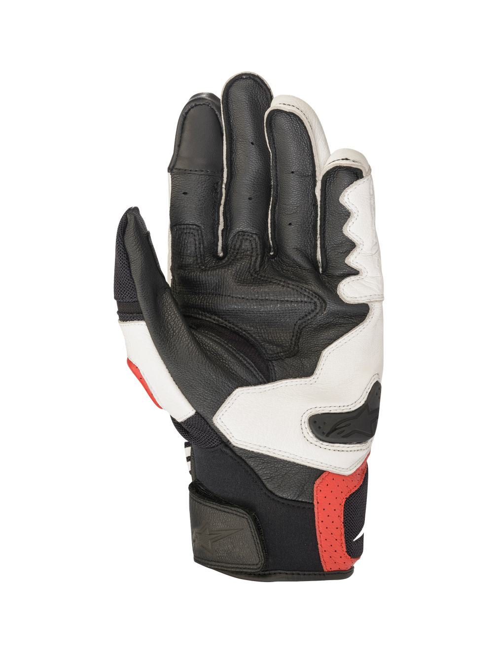 Alpinestars SPX AC V2 Gloves, motorcycle riding gloves, white, black and bright red, CE-certified leather and mesh construction with touchscreen compatibility