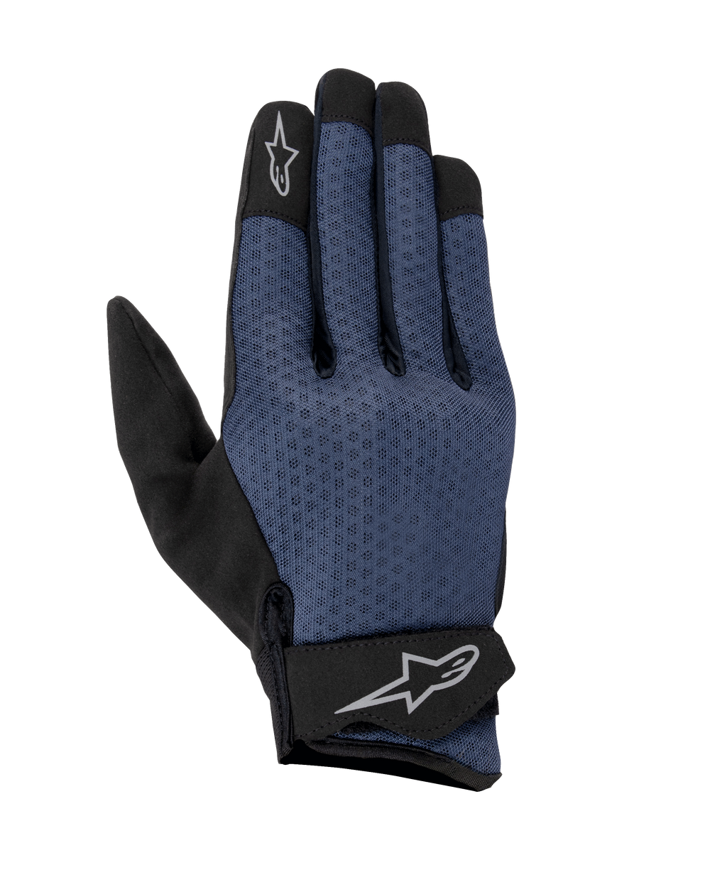 Alpinestars Stated Air urban motorcycle gloves, dark blue and black, with breathable airprene mesh construction.