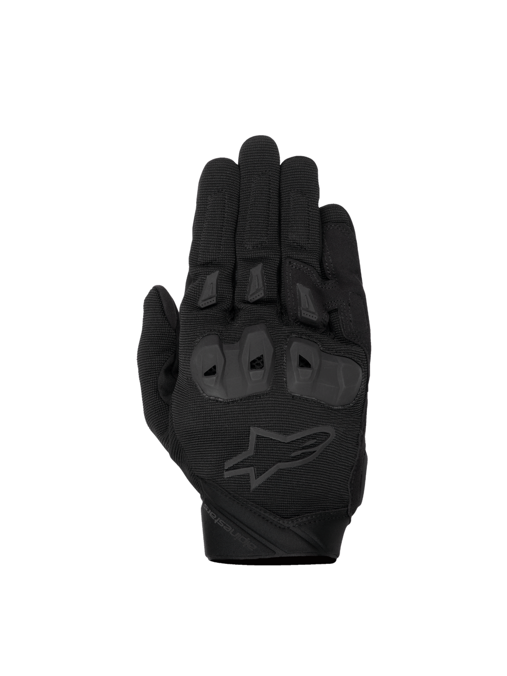 Alpinestars SP X 1 Gloves, black men's motorcycle racing gloves with TPR knuckle protection and CE certified textile.