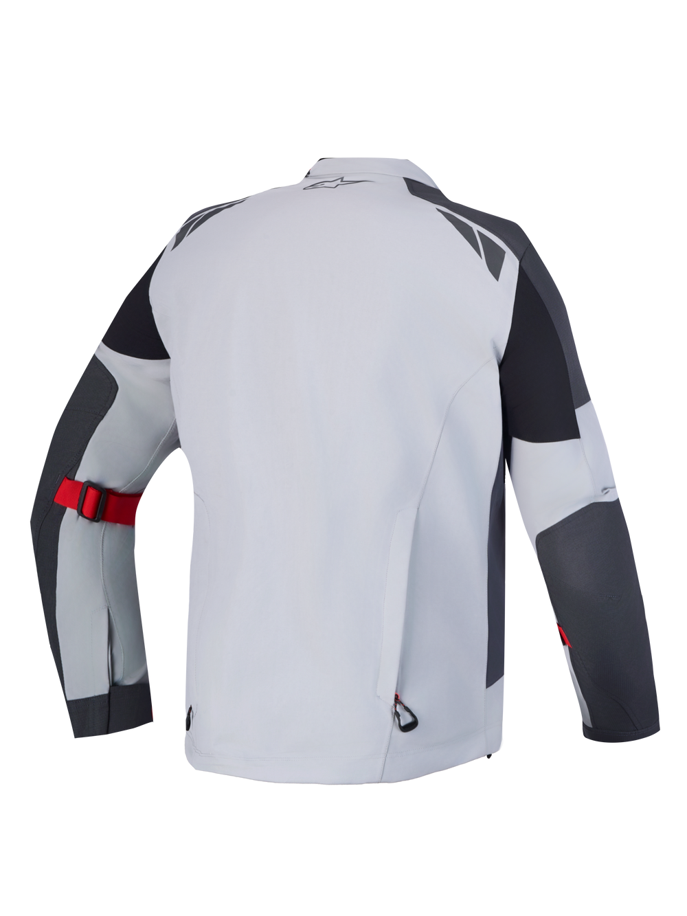 Alpinestars Arenis Gore-Tex Jacket, Adventure Motorcycle Textile Jacket, Men's Mid Gray and Deep Gray with red arm strap detail, GORE-TEX 2L laminated waterproof construction, back view