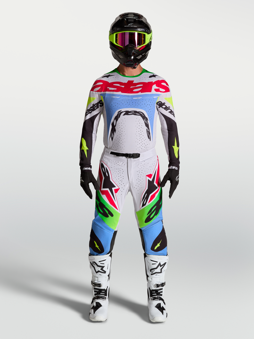 Alpinestars Supertech Dyna Pants, Motocross Gear Set, Men's, Green Fluo and Light Lilac, Performance Stretch Rip-stop.