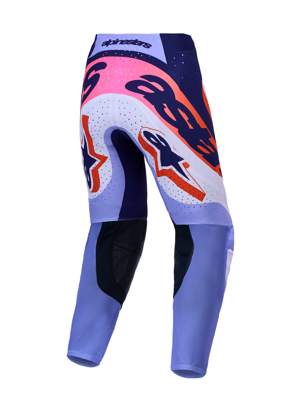 Alpinestars Supertech Dyna Motocross Pants, rear view, in light violet and deep purple with pink fluo accents.