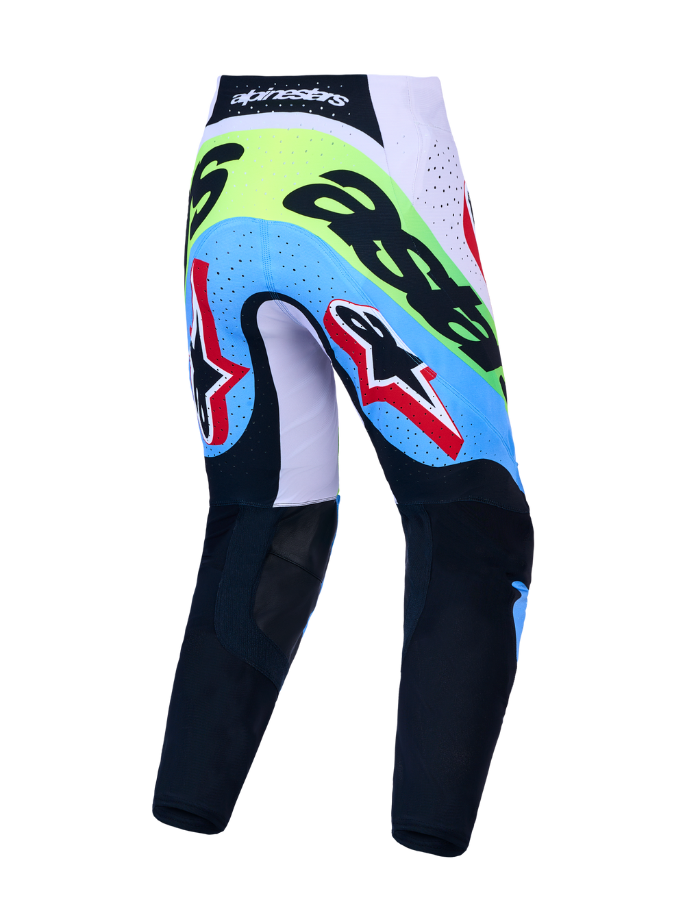 Alpinestars Supertech Dyna Pants, Men's Motocross Racing Pants in Green Fluo and Black, rear view with breathable zones.