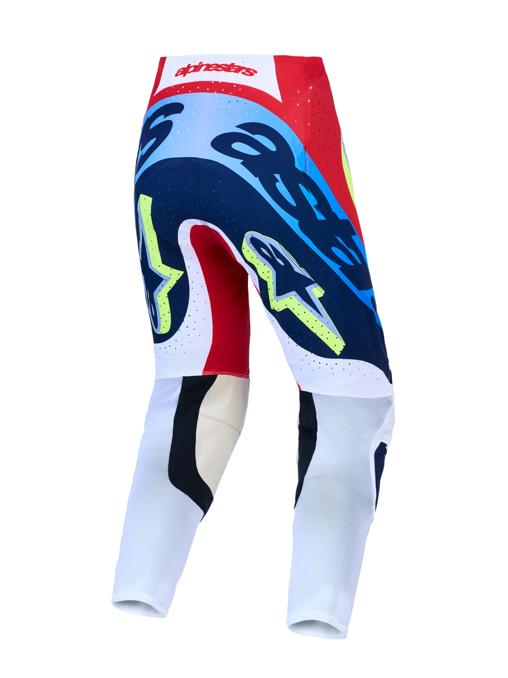 Alpinestars Supertech Dyna Motocross Pants, rear view of red and navy blue racing gear with an athletic fit.
