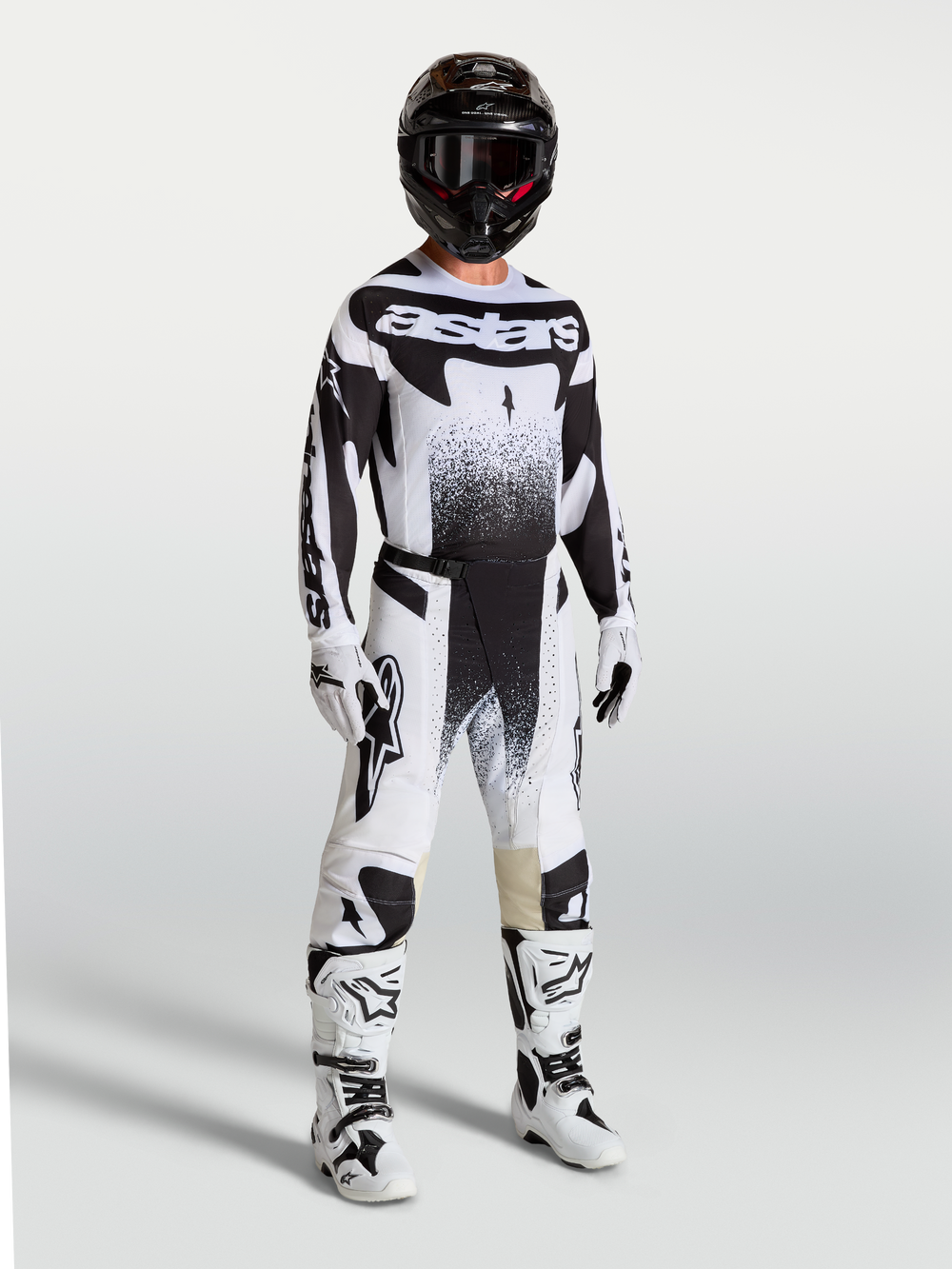 Alpinestars 2027 Techstar Swan Pants, men's motocross gear, White and Black, durable stretch ripstop, on-model race fit.