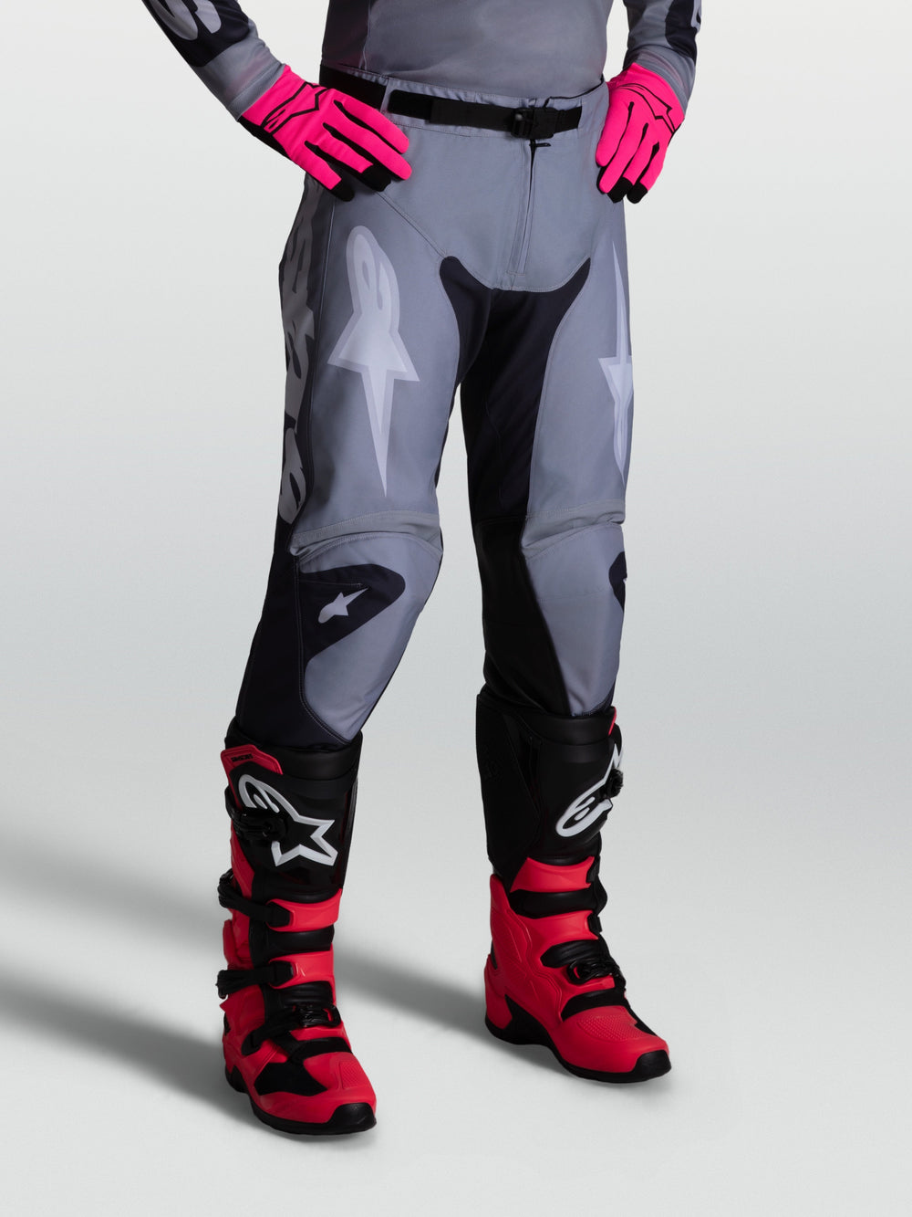 Alpinestars Racer Amber Pants, Men's Motocross Racing Pants, Gray and Black, durable 600D polyfabric with stretch panels.