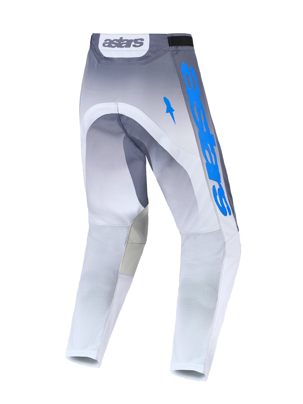 Alpinestars Racer Amber Men's Motocross Pants, Gray and UCLA Blue, durable 600D polyfabric with reinforced seat, back view.