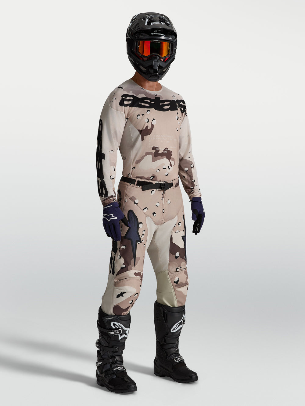 Alpinestars Racer Lone Pants, Men's Motocross Gear in Desert Camo and Black, featuring durable polyfabric for off-road racing.